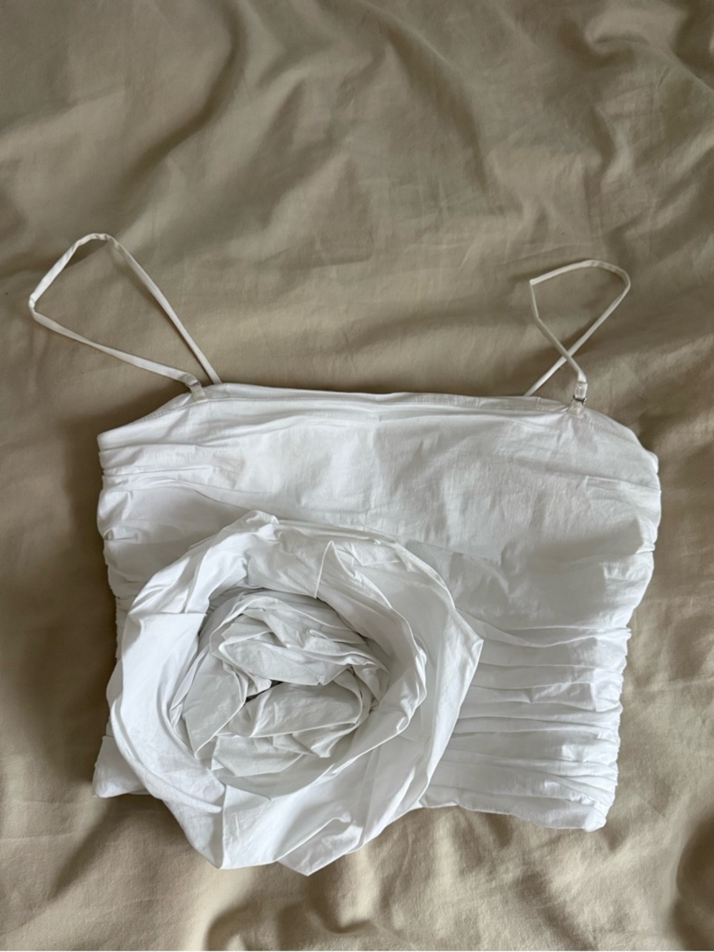 Mango White Strapless Rose Appliqué Crop Top with Spaghetti Straps